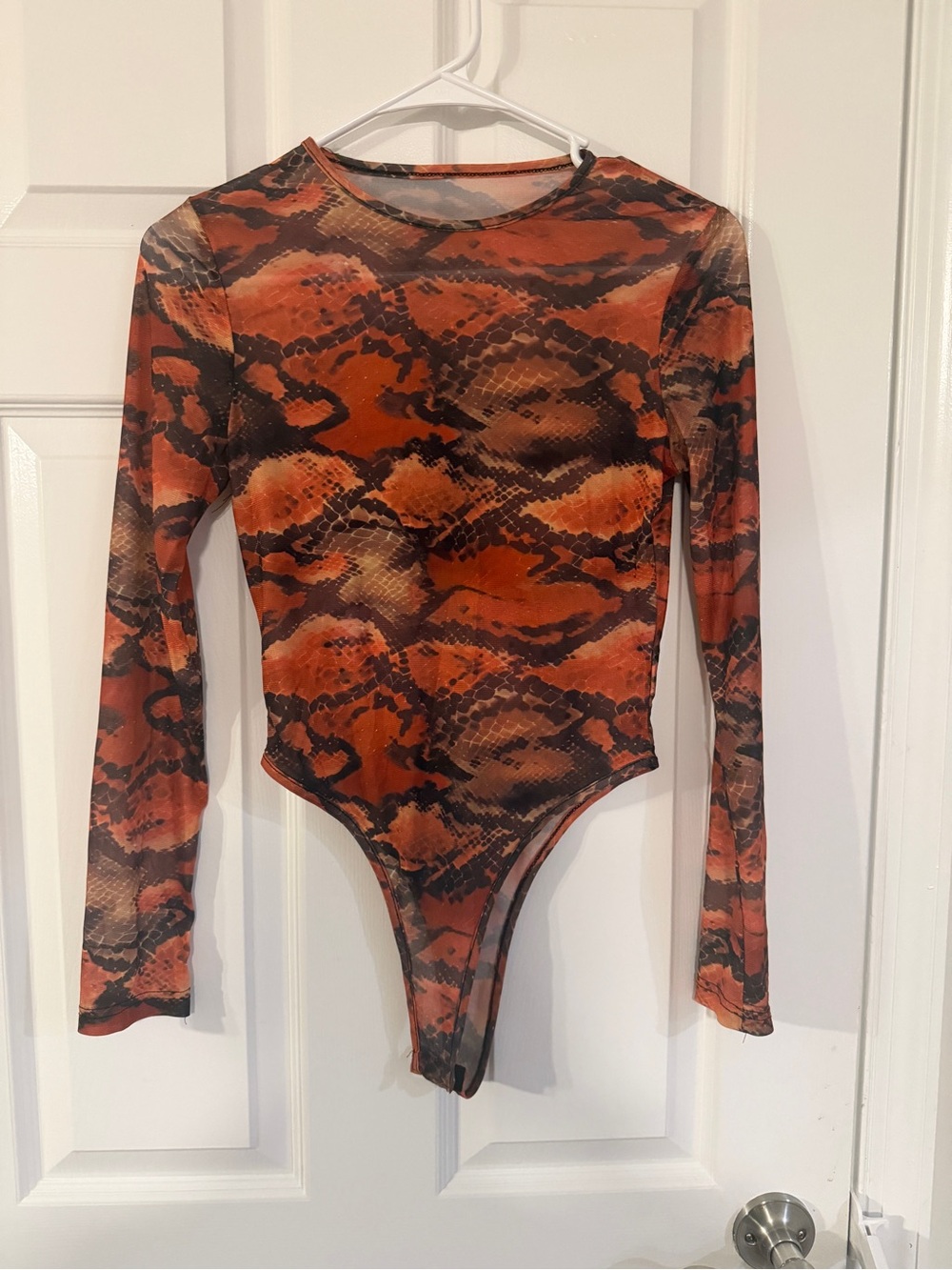 Snake Print Long Sleeve Bodysuit - Rust Orange & Black